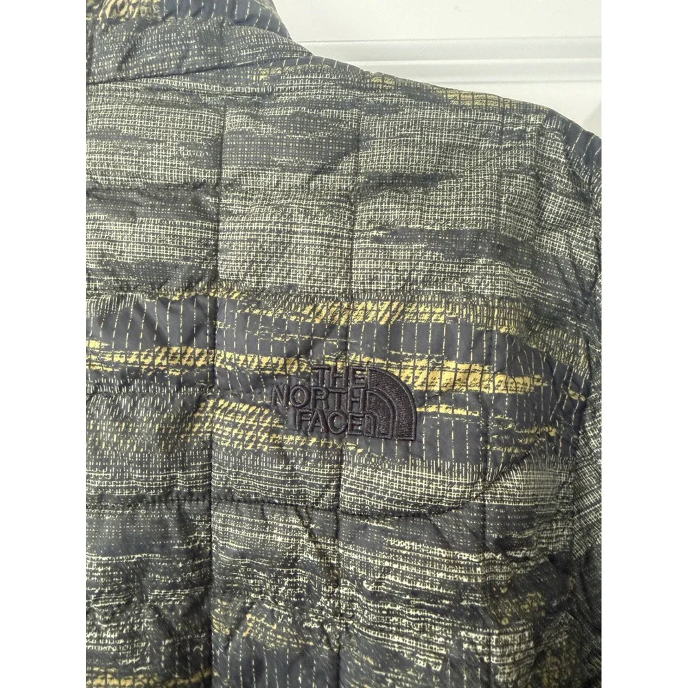 The North Face Mens Thermoball Eco Puffer Jacket Grey Yellow Glitch Print Size M